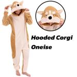 COSUSKET Snug Fit Unisex Adult Onesie Pajamas, Animal Flannel Cosplay Corgi One Piece Halloween Costume Sleepwear Homewear