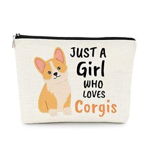EXUQO Corgi Gifts for Corgi Lovers Makeup Bag,Cute Birthday Gifts for Corgis Mom,Just a Girl Who Loves Corgis Pouch,Dog Lovers Zipper Travel Cosmetic Bag,Dog Mother Gift