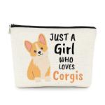 EXUQO Corgi Gifts for Corgi Lovers Makeup Bag,Cute Birthday Gifts for Corgis Mom,Just a Girl Who Loves Corgis Pouch,Dog Lovers Zipper Travel Cosmetic Bag,Dog Mother Gift