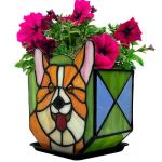 Entlityful Corgi Planter - Cute Stained Glass Dog Flower Pots, Plant Pot with Drainage, Succulent Planters, Corgi Gifts, Christmas Decorations