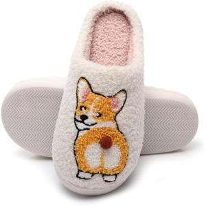 Wang Damai Corgi Dog Slippers for Women Men Cozy Fluffy Plush Animals Cute Cartoon House Slippers Corgi 42-43