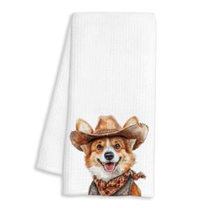 BAYOGITA Western Corgi Dog Gifts Kitchen Towels Decorative - Gifts for Corgi Lovers Dish Tea Towels for Kitchen Drying, Cowboy Hat Dog Hand Towels for Bathroom Decor, 16x24 Inch