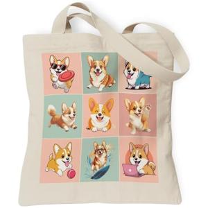 TOTEUSVIA Corgi Lover Gifts for Women Tote Bag, Corgi Dog Reusable Canvas Bag for Shopping Work School