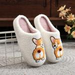 Wang Damai Corgi Dog Slippers for Women Men Cozy Fluffy Plush Animals Cute Cartoon House Slippers Corgi 42-43