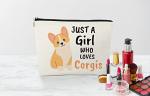 EXUQO Corgi Gifts for Corgi Lovers Makeup Bag,Cute Birthday Gifts for Corgis Mom,Just a Girl Who Loves Corgis Pouch,Dog Lovers Zipper Travel Cosmetic Bag,Dog Mother Gift