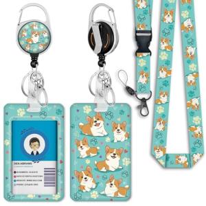 Giancomics Cute Corgi Lanyards for Id Badges, ID Badge Holder with Lanyard Badge Reel Retractable, Teacher Lanyard with ID Holder Keychain Clip Name Tag ID Card Holder for Women Gift