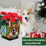 Entlityful Corgi Planter - Cute Stained Glass Dog Flower Pots, Plant Pot with Drainage, Succulent Planters, Corgi Gifts, Christmas Decorations