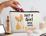EXUQO Corgi Gifts for Corgi Lovers Makeup Bag,Cute Birthday Gifts for Corgis Mom,Just a Girl Who Loves Corgis Pouch,Dog Lovers Zipper Travel Cosmetic Bag,Dog Mother Gift