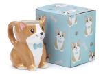 Burton Corgi Coffee Mug with Gift Box, Brown Porcelain Ceramic Cup with Handle, 10 oz Capacity