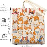 DOOX Corgi Tote Bag, Corgi Gifts for Lovers, Canvas Reusable Shopping Bag Gift Bag Birthday Christmas for Women
