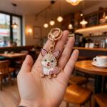 Kccsnio Sparkly Corgi Puppy Keychain for Women & Girls, Cute Dog Charm for Backpacks and Purses, A thoughtful gift for Corgi lovers - Pink