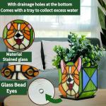 Entlityful Corgi Planter - Cute Stained Glass Dog Flower Pots, Plant Pot with Drainage, Succulent Planters, Corgi Gifts, Christmas Decorations