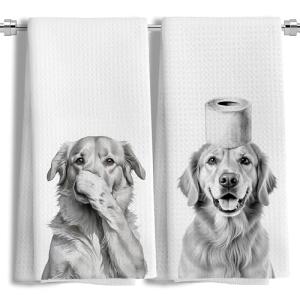 LUKIPOM Funny Golden Retriever Bathroom Hand Towels Set of 2, Golden Retriever Gifts, Golden Retriever Gifts for Women, Dog Bathroom Decor,16x24 Inch