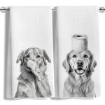 LUKIPOM Funny Golden Retriever Bathroom Hand Towels Set of 2, Golden Retriever Gifts, Golden Retriever Gifts for Women, Dog Bathroom Decor,16x24 Inch