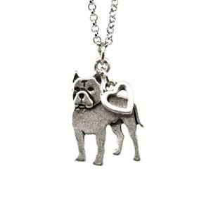 Pitbull Charm Necklace, Pitty Dog Lover Gift, Silver Metal with Heart Pendant on a Chain, Ladies I Love Pit Bull Short Hair
