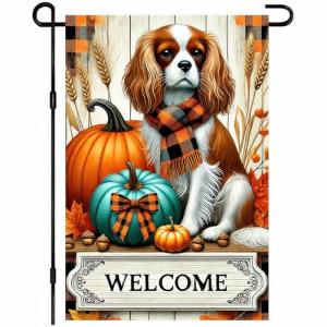 Thanksgiving Cavalier King Charles Spaniel Garden Flag