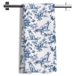 Blue and White Golden Retriever Kitchen Towels