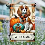 Thanksgiving Cavalier King Charles Spaniel Garden Flag