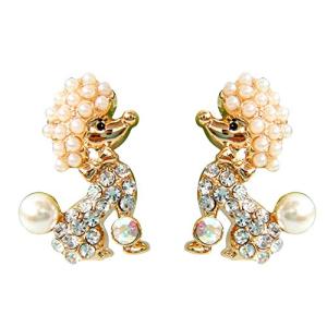 Gold Plated Crystal Pearl Dog Poodle Earrings