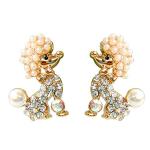 Gold Plated Crystal Pearl Dog Poodle Earrings