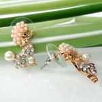 Gold Plated Crystal Pearl Dog Poodle Earrings
