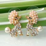 Gold Plated Crystal Pearl Dog Poodle Earrings