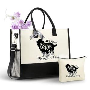 Bernese Mountain Dog Canvas Tote Bag with Zipper