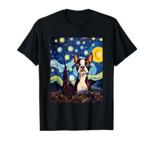 Boston Terrier Starry Night Art T-Shirt