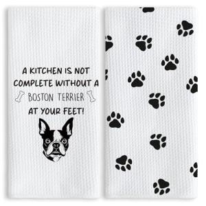 Funny Boston Terrier Paw Kitchen Towels Set of 2