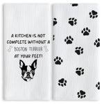 Funny Boston Terrier Paw Kitchen Towels Set of 2