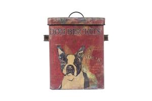 Vintage Tin Dog Treat Canister - Boston Terrier Design