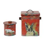 Vintage Tin Dog Treat Canister - Boston Terrier Design