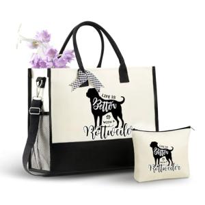 Rottweiler Canvas Tote Bag with Zipper Closure