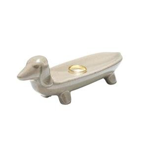 Dachshund-Shaped Ceramic Dog Bowl in Grey
