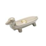 Dachshund-Shaped Ceramic Dog Bowl in Grey