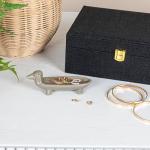 Dachshund-Shaped Ceramic Dog Bowl in Grey