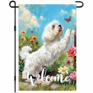 BlissYard Spring Maltese Dog Garden Flag