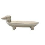 Dachshund-Shaped Ceramic Dog Bowl in Grey