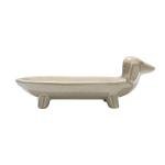Dachshund-Shaped Ceramic Dog Bowl in Grey
