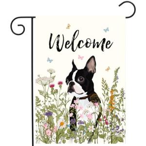 Floral Boston Terrier Garden Flag for Dogs