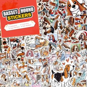 100 Waterproof Basset Hound Stickers Pack