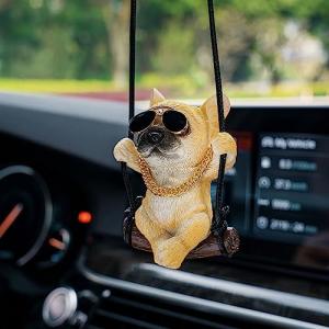 Cute French Bulldog Car Mirror Accessory (Yellow)