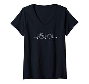 Paw Print Heartbeat V-Neck T-Shirt for Dog Lovers