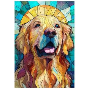Stained Glass Golden Retriever Dog Jigsaw Puzzle