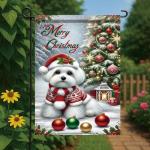 Merry Christmas Maltese Terrier Garden Flag