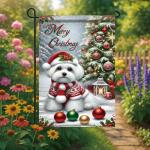 Merry Christmas Maltese Terrier Garden Flag