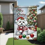 Merry Christmas Maltese Terrier Garden Flag