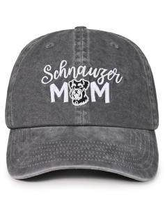 Schnauzer Mom Adjustable Cotton Hat - Washed Grey