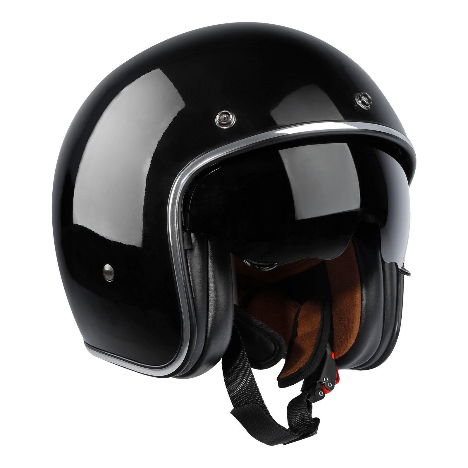 Open Face Motorcycle Helmet Retro Vintage Black S-XL