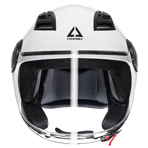 Triangle Open Face Motorcycle Helmet - Glossy White